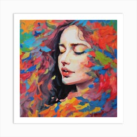 Girl With Colorful Hair Art Print