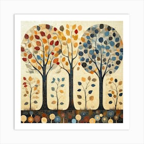 Folk Art Style Mosaic Trees 3 Art Print