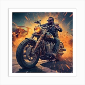 Man Riding A Motorcycle Art Print