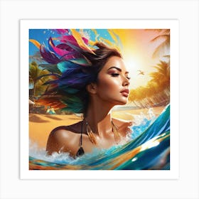 Woman In The Ocean 1 Art Print