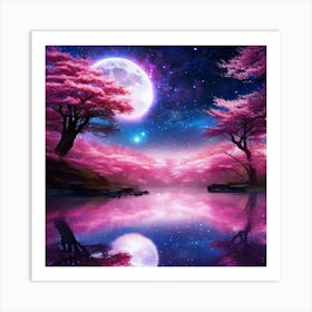 Cherry Blossoms In The Moonlight 2 Art Print