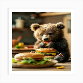 Bear Eating Burger Art Print