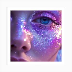 Close Up Of A Girl With Glitter Makeup Art Print