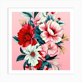 Flowers On A Pink Background Art Print