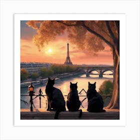 cats in paris 3 Art Print