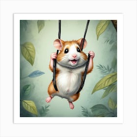 Hamster On Swing Art Print