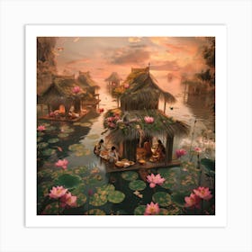 Living on a Giant Lotus Pond Art Print