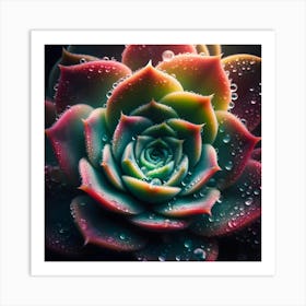 Succulent Flower With Water Droplets 1 Art Print