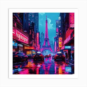 Neon City, Travel Posters A Retro-Inspired Travel Posters Showcasing Iconic Destination Art Print