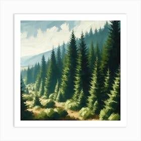 Forest Landscape, Acrylic Painting Style 3 Art Print