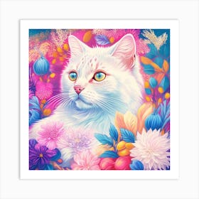 Cat In Flowers 1 Art Print