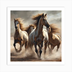 Horses Running In The Desert Art Print