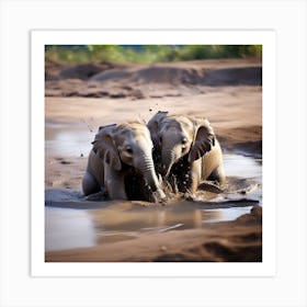 Two baby elephants Art Print