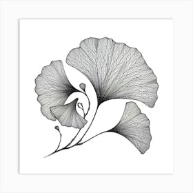 Line Art gingko leaves 1 Art Print