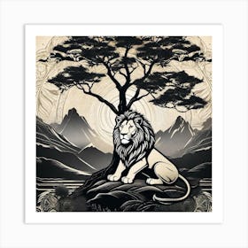 Lion And Tree 5 Art Print