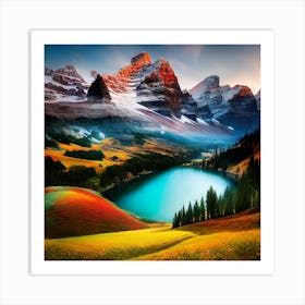 Mountain Lake At Sunset Art Print