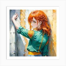 Anime Girl Leaning Against Wall Art Print