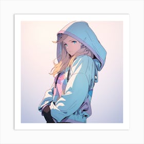 Anime Girl In Hoodie Art Print