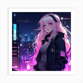 Anime Girl At Night Art Print