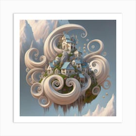 Mountain village sea waves tsunami 15 Art Print