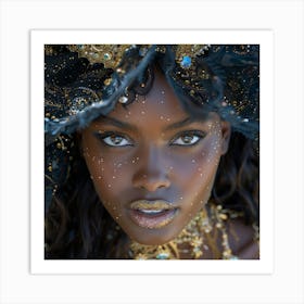 Black Woman With Gold Makeup Art Print