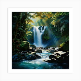 Watercolor Owharoa Falls Studio Photography Complex Details High Detail Art Print