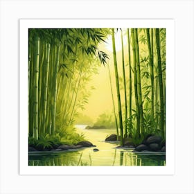 A Stream In A Bamboo Forest At Sun Rise Square Composition 380 Art Print