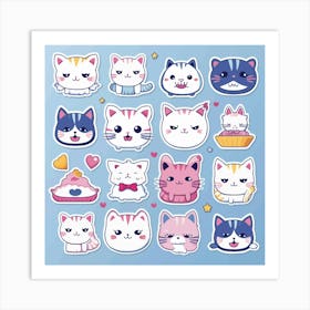 Cats and other elements, Kawaii Cat Stickers Art Print