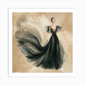 Elegance In Motion Woman In A Flowing Black Gown (3) Art Print