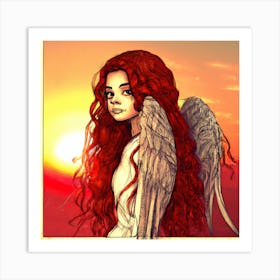 Angel in the sunset painting Art Print