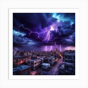 Lightning Over A City Art Print