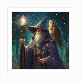 Wizard With Owl Art Print