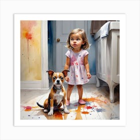 Little Girl And Dog 3 Art Print