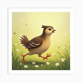 Charming Quail Walking Through A Meadow 1 Art Print