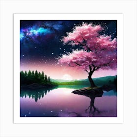 Pink Tree In The Night Sky 1 Art Print