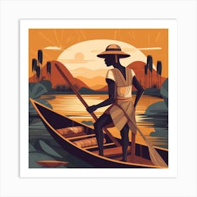 African Man In A Canoe Art Print