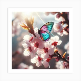 A Butterfly Landing On A Blooming Cherry 3 Art Print