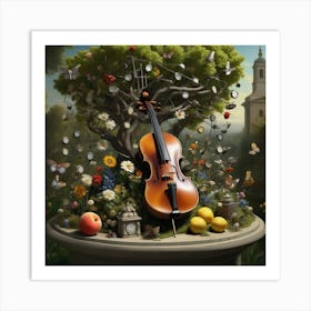 Violin In The Garden 3 Art Print