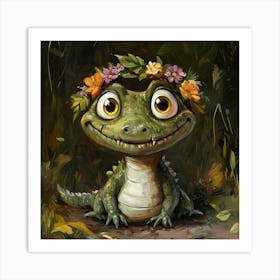 Alligator With Flower Crown Poster