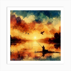 Watercolor Of A Fisherman Art Print