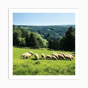 Sheep Grazing In A Field Art Print