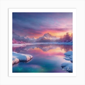 Sunset Over Lake Art Print