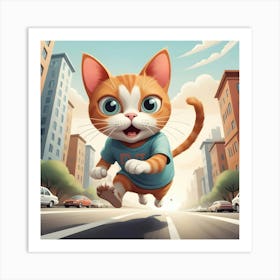 Cat Running In The City 2 Art Print