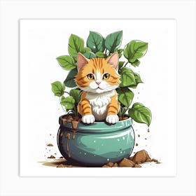 Cat In A Pot 1 Art Print