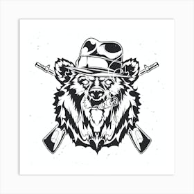 Bear With Guns And Hat Art Print