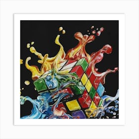 Colorful Rubiks Cube Dripping Paint 10 Art Print