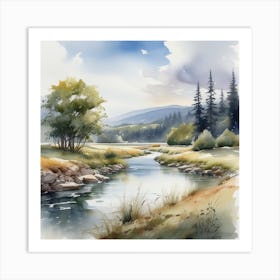 Watercolor Of A River 3 Art Print