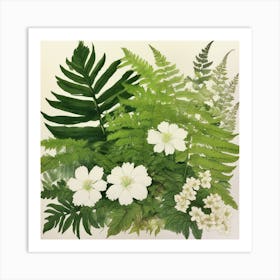 Ferns And Flowers 1 Art Print