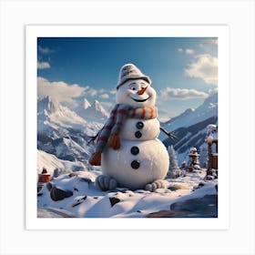 Snowman In The Snow Art Print