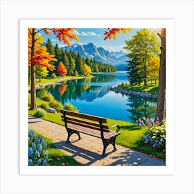 Bench By The Lake Art Print